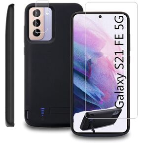 Battery Case for Samsung Galaxy S21 FE 5g Phone Cases, 5000mAh Slim Portable Rechargeable Extended Battery Chargers Power Bank Galaxy s21fe Charging case with Screen Protector Camera Protectors Black