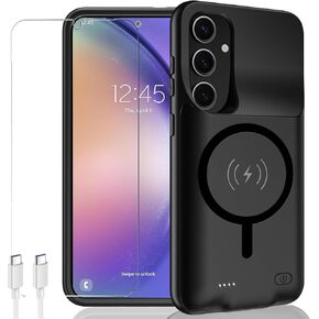 Battery Case for Galaxy A54,Enhanced [12000mAh]Ultra Thin Portable Protective Qi Wireless Charging Case Compatible with Galaxy A54 (6.4inch) Rechargeable Extended Battery Charger Case (Black)