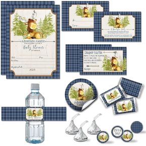 Adventure Awaits Cute Moose Boy Baby Shower Party Bundle Includes 20 each of Invitations with Envelopes + 4 Different Sizes of Decorative Stickers, Diaper Tickets & Bring a Book Cards