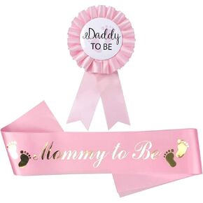 It's Boy or Girl Gender Reveal Sash,Baby Shower Party Favors Decorations, Pregnancy Announcement Pink with Beautiful Ribbon and Black Glitter Text