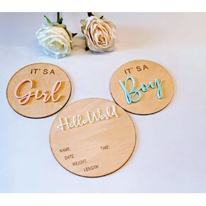 3ps Its a Boy Its a Girl Wooden Sign & Hello World Sign,3D Acrylic Baby Announcement Signs,Gender Reveal Wood Sign for Photo Props,New Mom Gifts,Baby Showers,Hospital & Nursery Decor