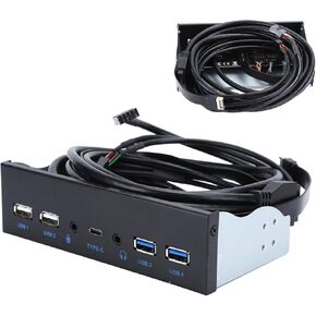 Extra USB Front Panel, USB Hub with 2-Port USB 3.0/2-Port USB 2.0/Audio Output Microphone Input USB C Port, Optical Drive 5.25-inch Panel Computer Expansion Board for Desktop
