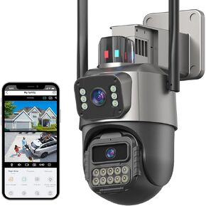 4K Security Camera Outdoor,Dual Lens Outdoor Cameras for Home Security,360 PTZ Outside WiFi Camera,Auto Tracking& Detection, 2-Way Audio,Night Vision,SD/Cloud Storage, No Month Fee,Corded Power