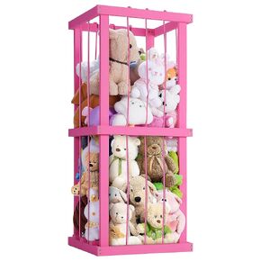 Wooden Stuffed Animal Storage, Stuffed Animal Holder Plush Toy Organizer with Elastic Band, Stuffed Animal Zoo Storage for Nursery Play Room Bedroom Corner