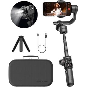 Gimbal Stabilizer for Smartphone, Phone Gimbal w/8" Extension Rod, Profession 3-Axis Gimbal Stabilizer w/RGB Magnetic Fill Light for Video Recording, Compatible w/iPhone/Andriod-Smart S2 Kit