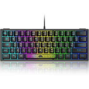 60% Wired Gaming Keyboard, RGB Backlit Ultra-Compact Mini Keyboard, Waterproof Small Compact 62 Keys Keyboard for PC/Mac Gamer, Typist, Travel, Easy to Carry on Business Trip(Black)