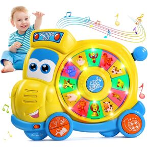 English Spanish Bilingual Learning Baby Toys 6 12 18 Months, Musical Educational Toys for Toddler 1-3, Spin Interactive School Bus Toys 1+ Year Old Boys Girls Kids Birthday