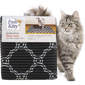 Fresh Kitty Durable XL Jumbo Foam Litter Box Mat – No Phthalate, Water Resistant, Traps Litter from Box, Scatter Control, Easy Clean Mats – Black & White 40"x 25", Black/White Quatrefoil (9036)