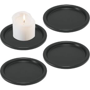 Black Iron Plate Candle Holder-Candle Plate for Pillar Candles, Elegant Decorative Candle Stand for LED & Wax Candles, Incense Cones, Spa, Weddings (8 pcs) 3.8" D x 0.2" H