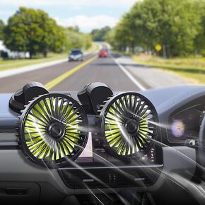 Qidoe USB Car Fan, 360° Adjustable Car Cooling Fan Dual Head Air Car Fans Powerful Dashboard Cooler Fan for Car/Home/Office with Brushless Motor for All Kinds of Car Truck Van SUV Boat