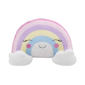 NoJo Pillow Shaped Plush Sherpa Decorative Pillow, 16x12 Inch (Pack of 1), Rainbow with Clouds-Pink/Lilac/Yellow/White/Pink/Lavender