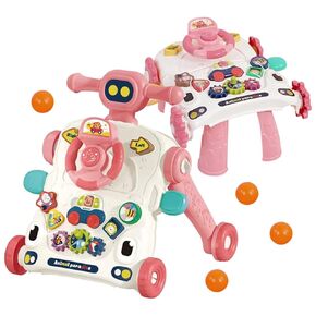 Baby Walker Sit to Stand Walker for Baby 3 in 1 Toddler Push Walker Baby Activity Table Toddler Activity Center for Newborn Toddler (Pink)