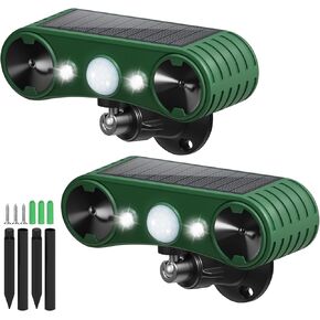 2 Pack Solar Indoor&Outdoor Motion Sensor Alarm, Outdoor Motion Detectors, Ultrasonic Solar Infrared Induction Alarm with White Flashing Light for Home, Farm, Pond, and Orchard