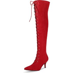 Allegra K Women's Thigh High Boots Lace Up Stiletto Heel Long Fall Sexy Over the Knee High Boots