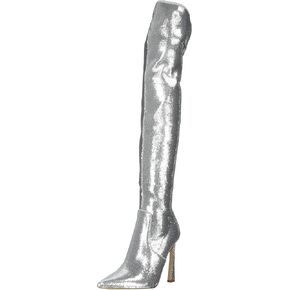 Steve Madden Women's Laddy Over-The-Knee Boot, Silver Sequin, 9
