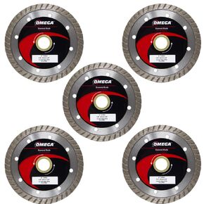Omega 4-Inch Turbo Rim Diamond Blade, Wet/Dry Use, 7mm Rim Height, for General Propose, Block, Concrete, Pavers, Brick and Stones (5-Pack)