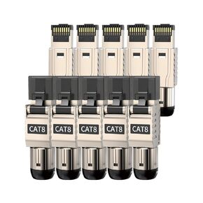 10-Pack RJ45 Connectors Tool Free Cat 8, Cat8 Field Termination Plug Shielded RJ45 Modular Plugs for 2000MHz 2GHz 40G Double Shielded Solid LAN Cable 22AWG-24AWG