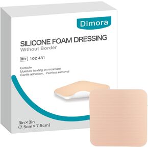 Dimora Silicone Foam Dressing Without Border - 6"x 6" Highly Absorbent Adhesive Bandages for Wounds Cuttable Pads for Wound Care 5 Pack