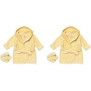 Spasilk Hooded Terry Bathrobe with Booties, Ideal Baby Bath Essentials, Cotton, Yellow Ark, One Size (Pack of 2)