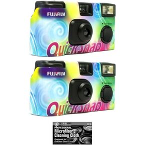 FUJIFILM QuickSnap Flash 400 One-Time-Use Disposable Camera (27 Exposures) - 2 Pack with Cloth