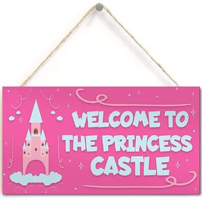 Princess Castle Hanging Plaque Door Playroom Bedroom Sign Gift Baby Girls Fairytale Decor 12'' X 6'' (Navy-28)