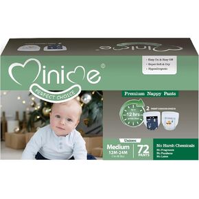 سراويل تدريب الأطفال Minime - مقاس 12M-24M (14-26 رطلاً)، عدد 72، ملابس داخلية للتدريب ممتازة مضادة للحساسية، سراويل حفاضات أطفال خالية من العطور للاستعمال مرة واحدة