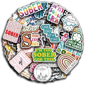 50 Pcs Sober Stickers Sobriety Vinyl Sticker Waterproof Aesthetic Decals for Laptop Water Bottles Skateboard Birthdays Halloween Christmas Party Supplies Gifts for Kids Teens Aldults