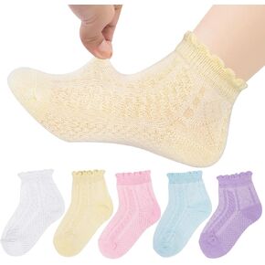 Looching 5 Pairs Baby Girls Boys Mesh Thin Cotton Socks Toddler Ruffle No Show Soft Low Cut Ankle Socks for Little Kids