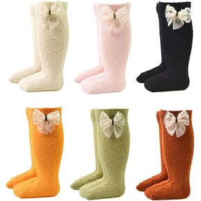 Baby Knee High Socks Toddlers Bow Ruffled Cotton School Uniform Knee Socks Girls Tube Stockings Dress Socks 6 Pairs