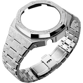 GA2100 Watch Band Case Mod Kit, Stainless Steel Strap Bezel Replacement Accessories Frosted Surface Compatible with Men's Watches G-Shock GA-2100/GA-2110/GA-B2100