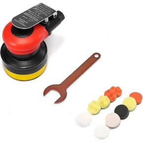 Pneumatic 3" Random Orbital Palm Sander with 10 Polishing Buffing Pads kit