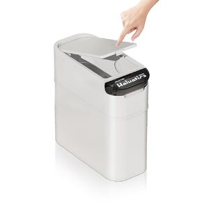 JOYZAN Slim Bathroom Trash Can with Lid,4 Gallons/15L Small Garbage Can with Press Top Lid, Plastic Pet Dog Proof Covered Trash bin, Waste Basket for Toilet, Office, Bedroom, Living Room, Grey