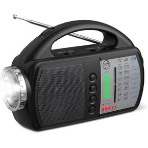 AM FM NOAA Weather Radio,Portable Emergency Radio with Flashlight. Radio with bluetooth 5.0, USB, AUX IN Powered by Built-in Rechargeable Battery or 4 AA Battery Radio for Home Indoor BLACK