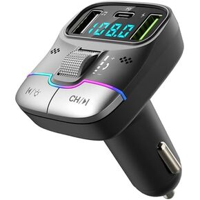 Bluetooth Car Adapter, Bluetooth FM Transmitter for Car Fast Charging PD30W Cigarette Lighter Adapter Bluetooth 5.0 Radio Receiver Music Player mp3 Player Car Charger Supports Hands-Free Call