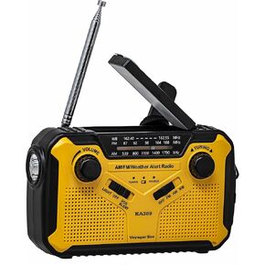 Kaito Voyager ECO Emergency Radio KA369 AM/FM NOAA Weather Alert 5-Way Powered Solar Crank Radio Receiver with LED Flashlight and USB Mobile Phone Charger Yellow