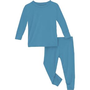KicKee Solid Color Pajama Set with Long Sleeve Tee, Baby to Kid Super Soft Fitted Pajamas