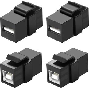 XMSJSIY USB B to USB A Panel Mount Adapter Keystone Insert Solderless Socket Connector USB2.0 Type B Female to Type A Female Keystone Coupler Wall Outlet Jack Adapter for PC Printer Scanner - 4PCS