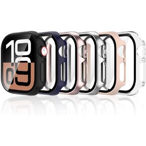 6 Pack Tempered Glass Screen Protector for Apple Watch Series 10 46MM Case, Bumper Full Coverage Hard PC Protective Cover HD Ultra-Thin Cover for iWatch Series 10 46MM Smartwatch