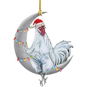 Christmas Chicken Ornaments, 2023 Funny Chicken Rooster Hens with Scarf Decor Tree Hanging Ornaments Christmas Decorations for Tree,Car Pendant (A)