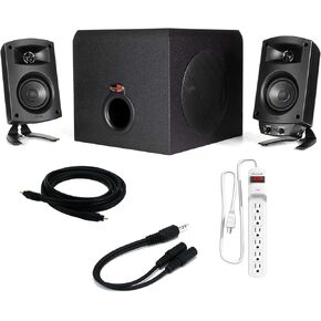 مجموعة نظام سماعات الكمبيوتر Klipsch ProMedia 2.1 THX المعتمدة 1011400 مع مكبري صوت وحزمة مضخم صوت مع واقي التيار الكهربائي من ستانلي ومجموعة كابل in Kuwait