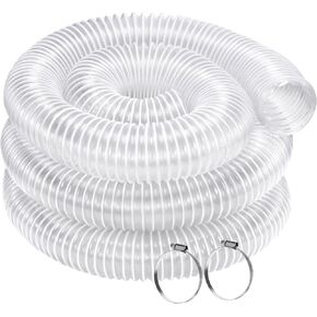 4 Inch x 20 Feet Dust Collection Hose - Heavy Duty Puncture Resistant Clear PVC Debris Fume Collection Hoses-Coated Wire Helix Reinforced - Includes 2 Clamps