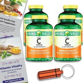 Spring Valley Vitamin C with Rose HIPS Tablets Dietary Supplement 1,000 mg, 250 ct Choice Bundle + Vitamin Vitality Guide & Portable Pill Container (3 Items)! in Saudi Arabia