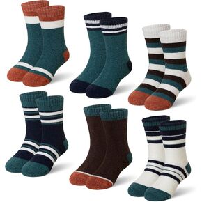 Eyean Kids Merino Wool Socks Boys Girls Thermal Winter Hiking Warm Thick Boot Cozy Toddler Crew Socks 6 Pairs