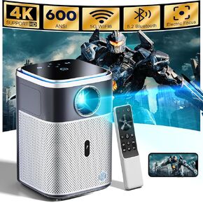 Projector with Wifi and Bluetooth, 4K Projector Support Full HD 1080P Video Projector, 600ANSI Movie Projector, Auto 6D Keystone&Zoom,400" Max Bild Compatible with Android/iOS/Laptop/HDMI/USB(Black)