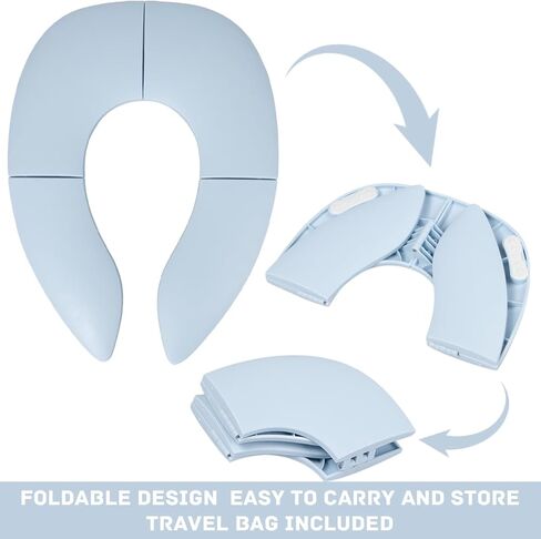 مقعد نونية للسفر قابل للطي للأطفال الصغار الأولاد والبنات، مقعد مرحاض محمول قابل للطي مع حقيبة تخزين، أكواب شفط غير قابلة للانزلاق، تناسب المراحيض الدائرية والبيضاوية باللون الأزرق in Kuwait