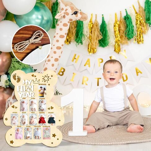 My First Year Photo Display Board Baby First Year Picture Frame Bear Baby Shower Photo Photo Prop 12 Months Milestone Wood Display Board Baby Shower First Birthday Party Decoration Keepsake Gift in Saudi Arabia