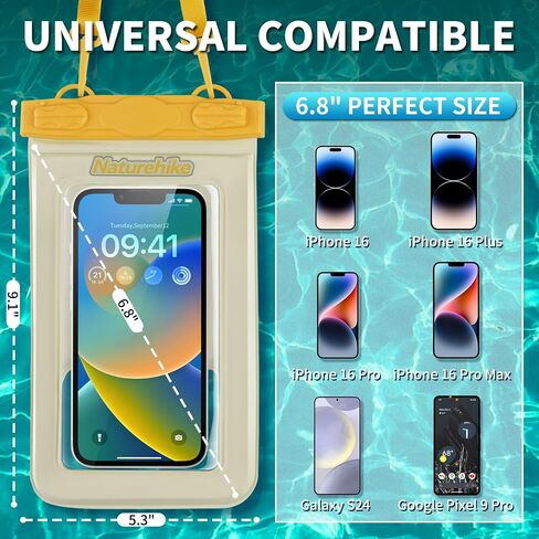 Naturehike IPX8 Floating Waterproof Phone Pouch, Waterproof Phone Case with Lanyard for iPhone 16 15 14 Pro Max, Galaxy S24 S23 S22 Ultra, Vacation Beach Pool Kayak Cruise Travel Essentials in Saudi Arabia