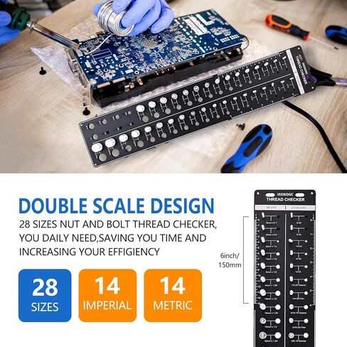 Nut and Bolt Thread Gauge Set - 44 PCS Checkers in Case for Tricky Areas, 23 Inch & 21 Metric Sizes, Suitable for Inspecting Fixed Bolts or Threaded Holes in Saudi Arabia