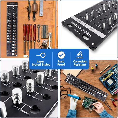 Nut and Bolt Thread Gauge Set - 44 PCS Checkers in Case for Tricky Areas, 23 Inch & 21 Metric Sizes, Suitable for Inspecting Fixed Bolts or Threaded Holes in Saudi Arabia