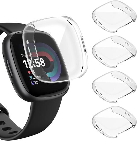 ZEBRE [4-Pack] Screen Protector Case Compatible with Fitbit Sense 2/Versa 4, TPU Rugged Bumper Case Cover All-Around Protective Plated Shell Accessories [Scratch-Proof] for Sense 2 Smartwatch in Saudi Arabia